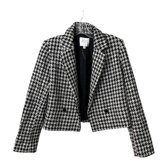 Maison D’Amelie Black White Houndstooth Open Front BlazerJacket Size 4 - Picture 1 of 8